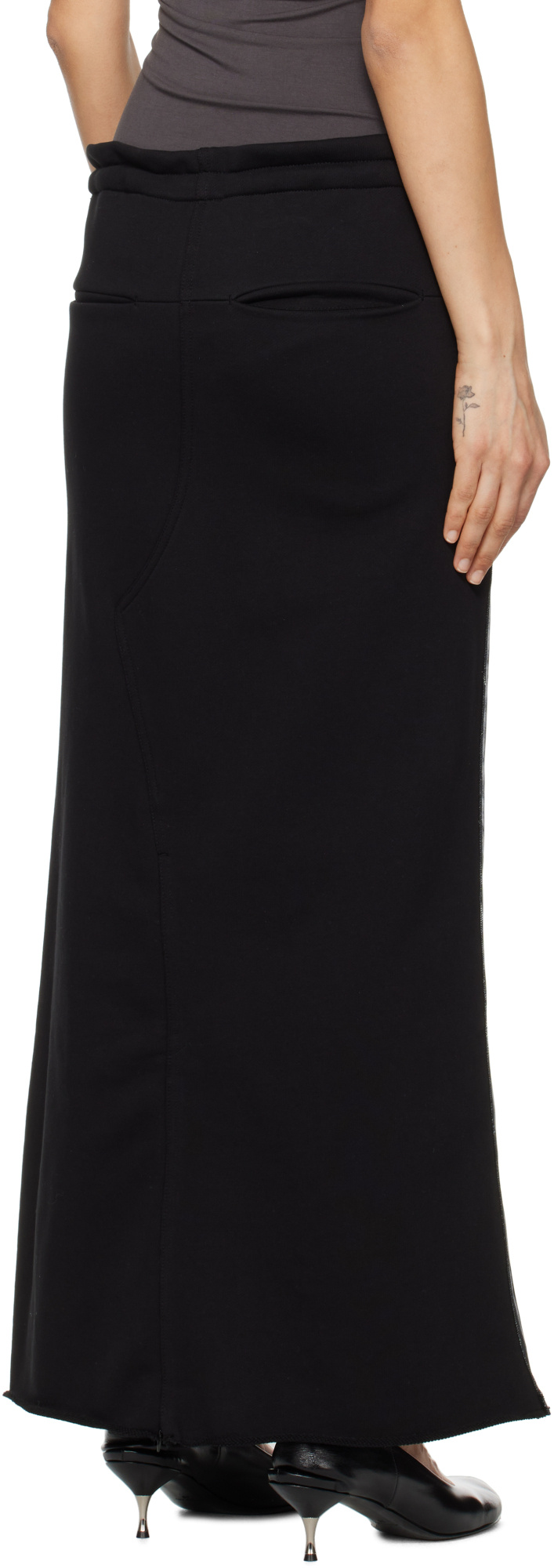 Open Yy Front Jean Effect Jersey Skirt In Gray
