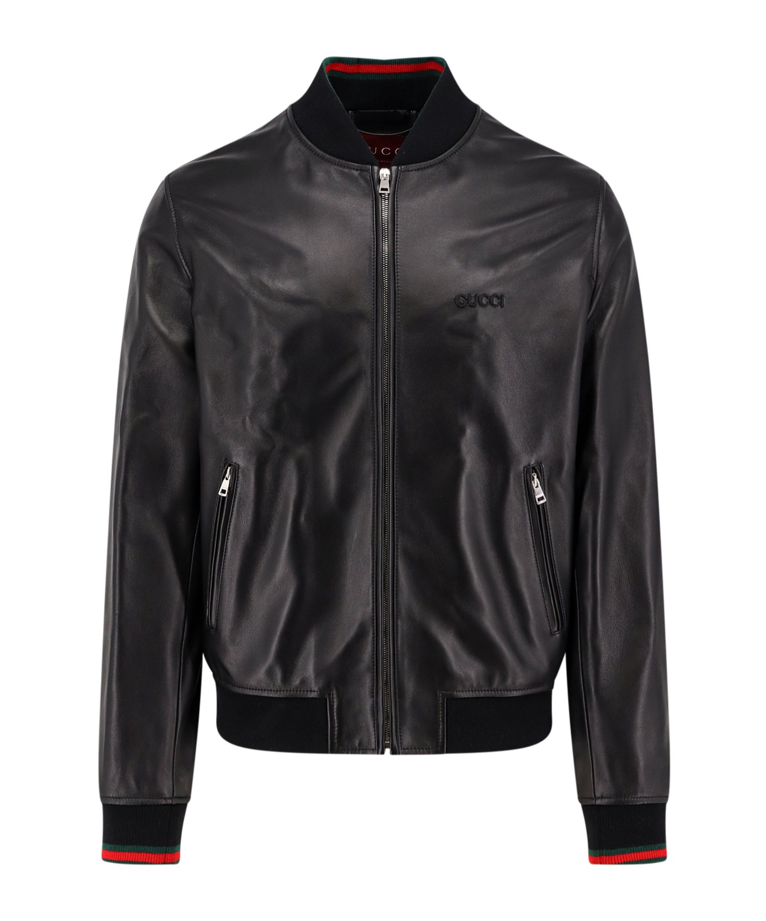 Gucci Black Bomber Jacket With Front Logo In Nappa Leather And Mesh Man In Black