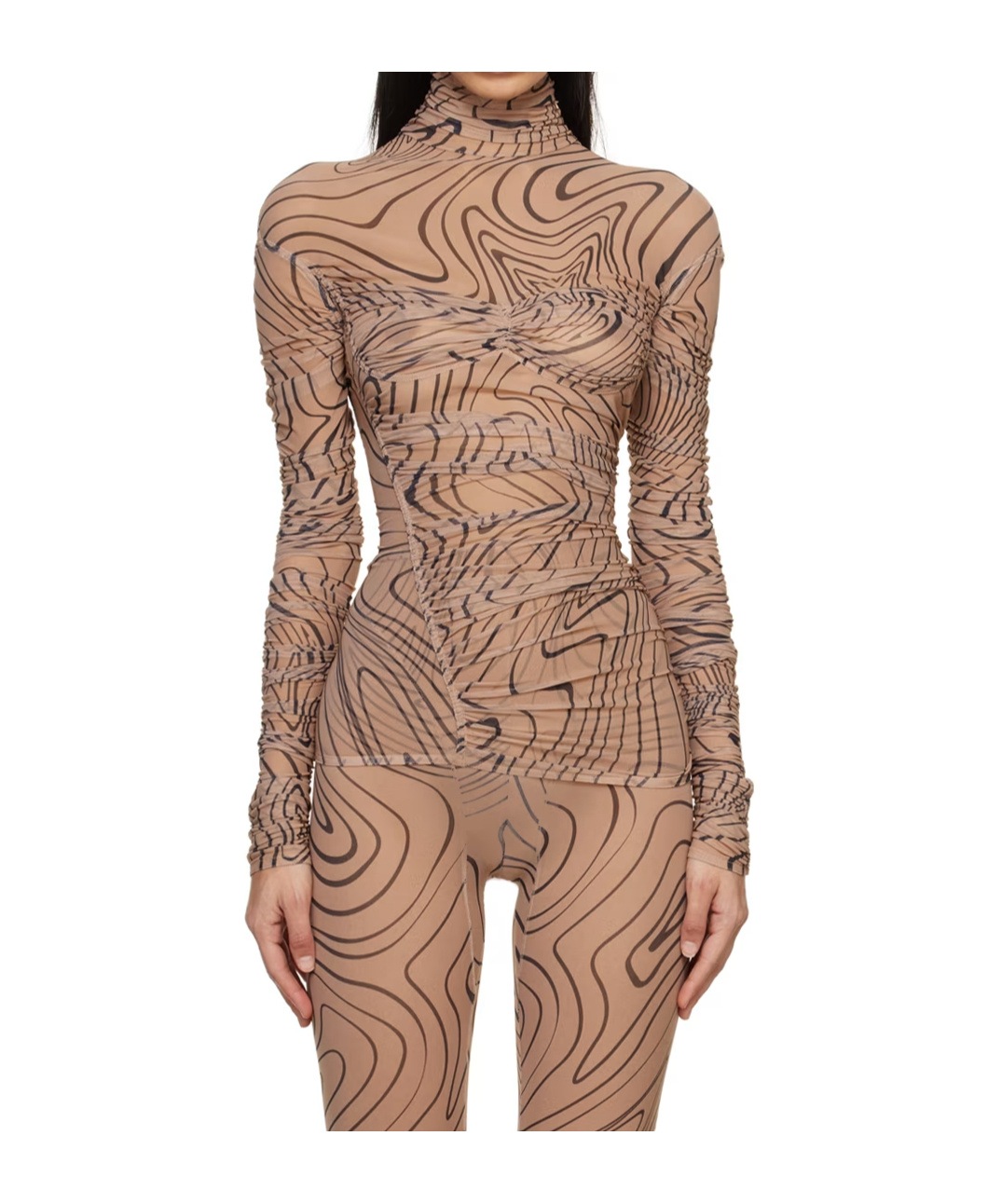 Mugler Beige Printed Turtleneck In Brown