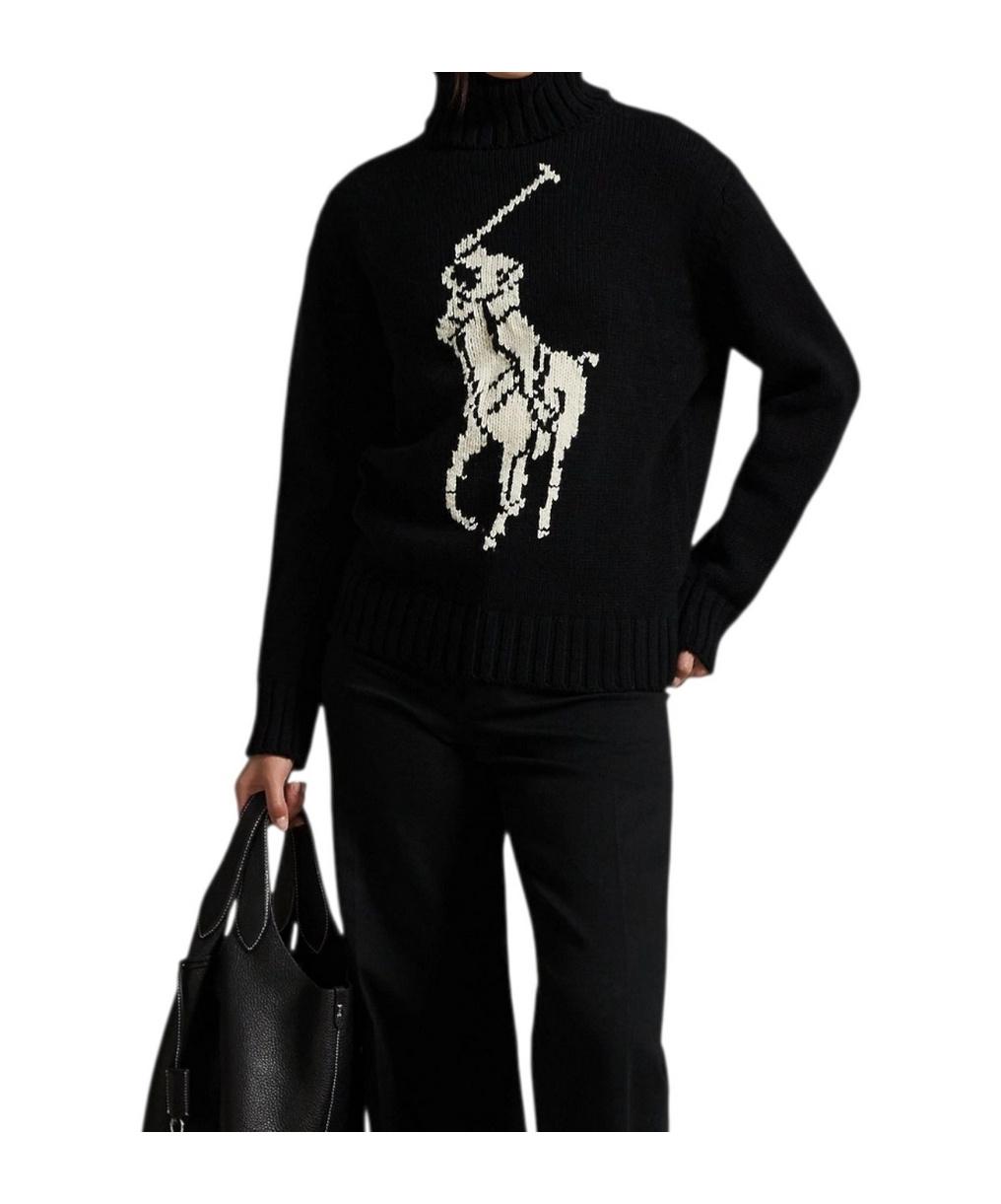 Polo Ralph Lauren Polo-player Intarsia Wool Sweater In Black