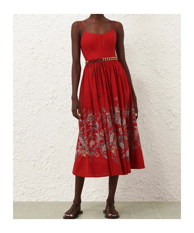 Zimmermann Rhiannon Belted Paisley-print Cotton-voile Midi Dress In Red
