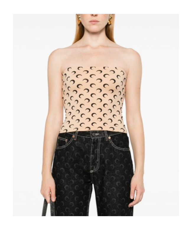 Marine Serre Moon Print Strapless Fitted Top In Nude
