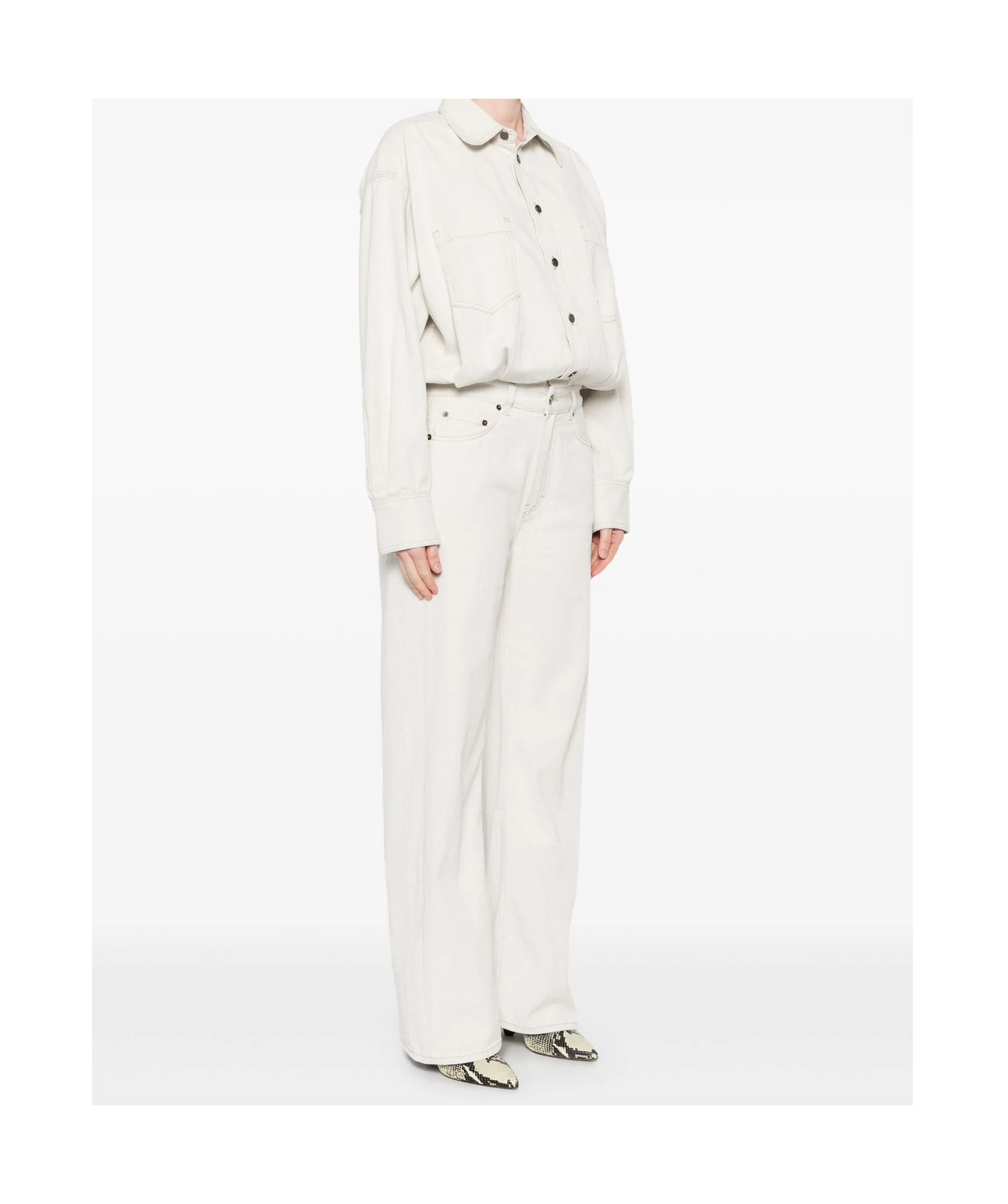 Haikure Long Sleeve Denim Jumpsuit In White