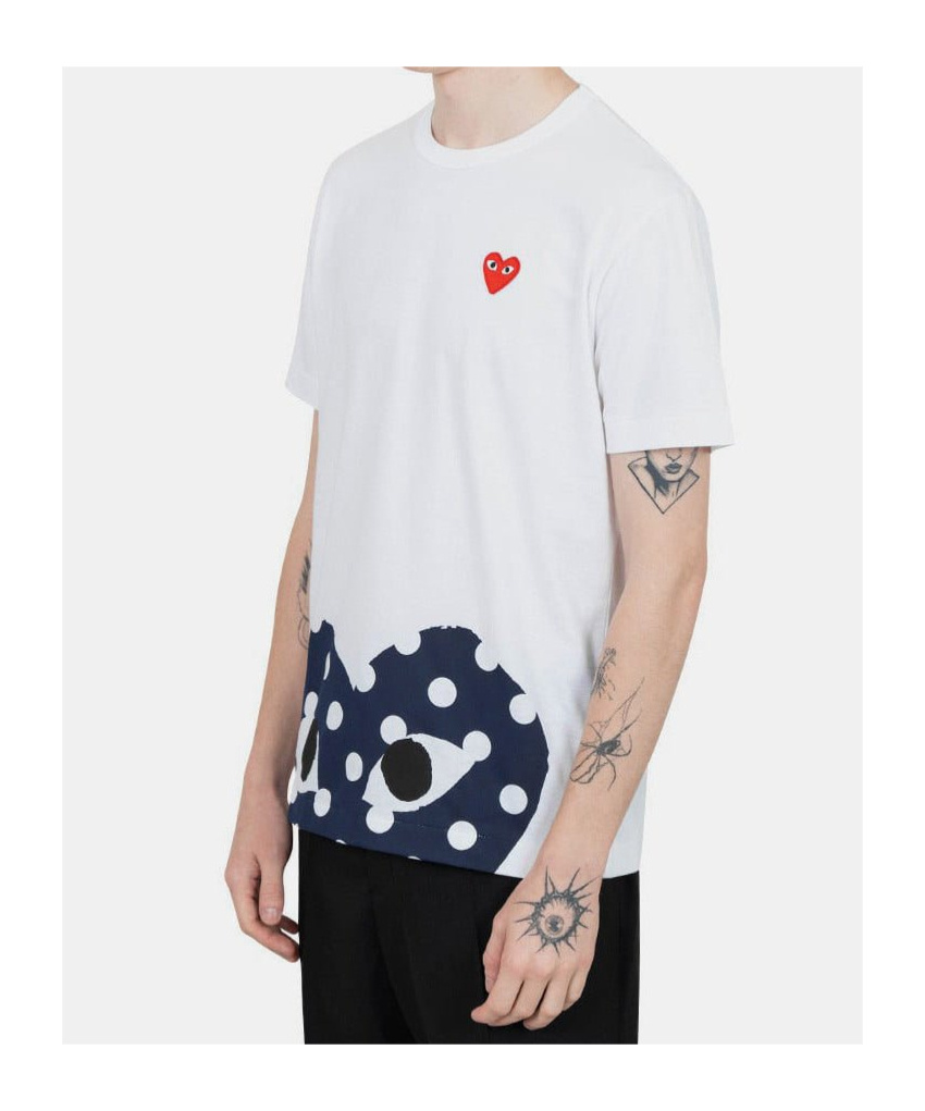 Comme Des Garçons Play Comme Des Garcons Play Blue Polka Dots Pattern Short Sleeve White