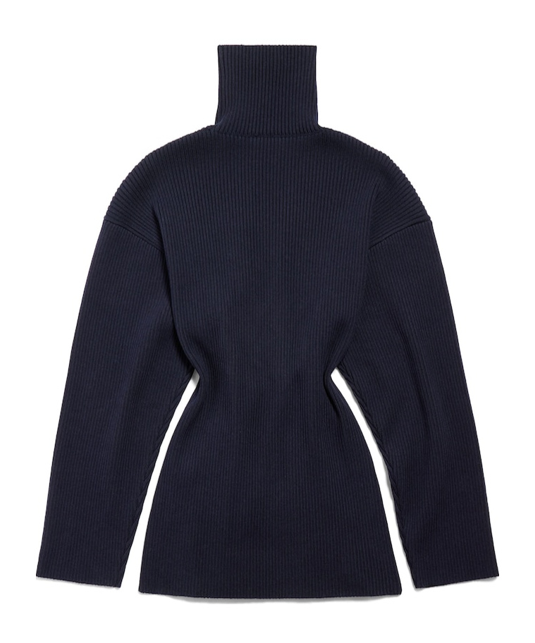 Balenciaga Navy Draped Knit Pinched Mini Dress In Blue