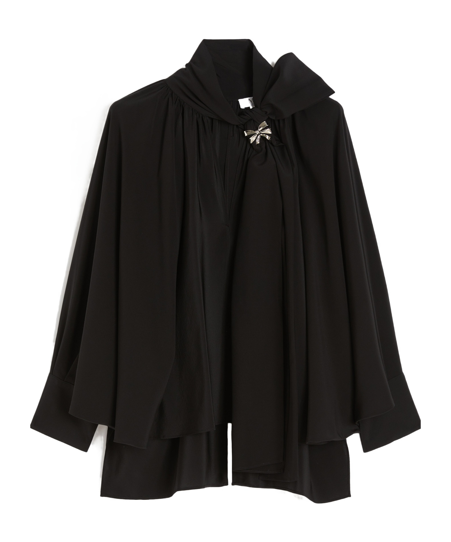 Max Mara Leonida Blouse With Asymmetric Hem And Balloon Sleeves In Black