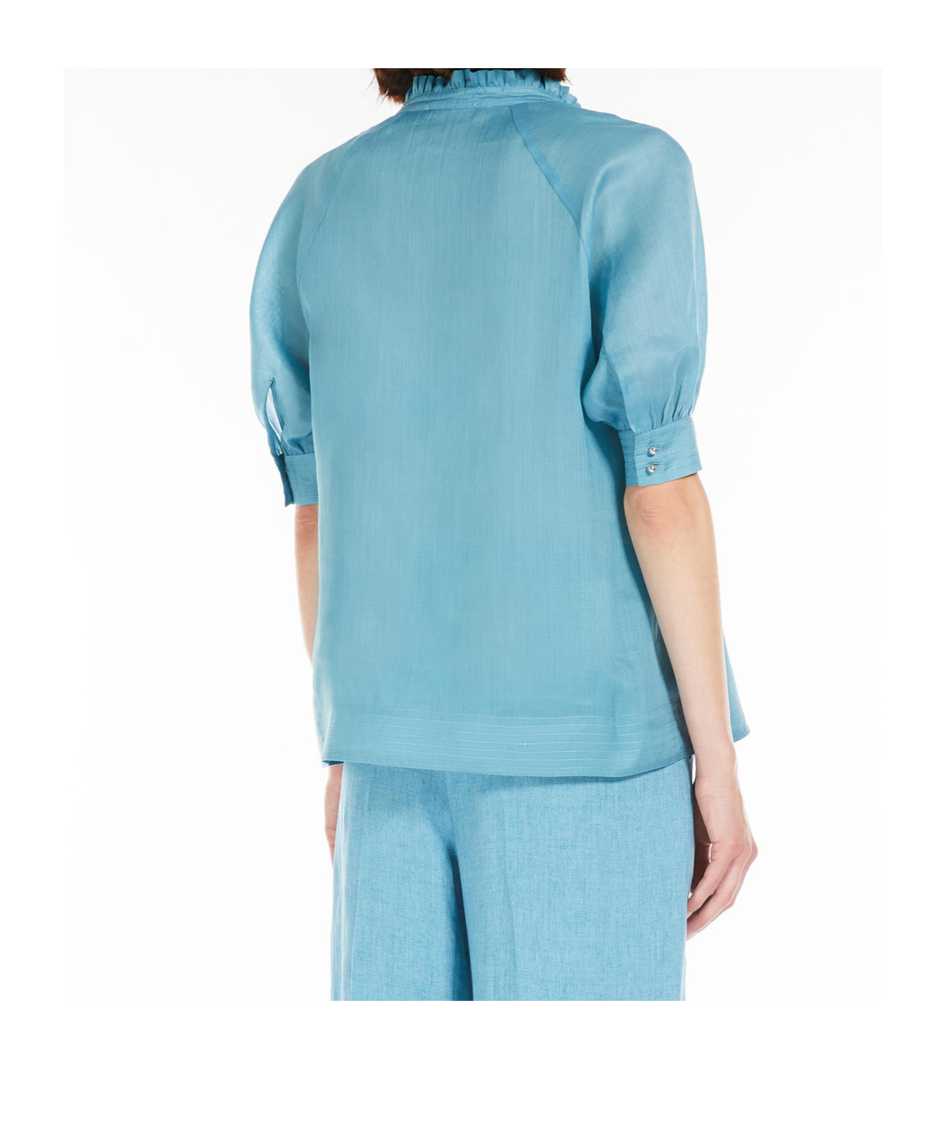 Max Mara Relaxed Fit Tunic With Delicate Ruffle Collar In Blue