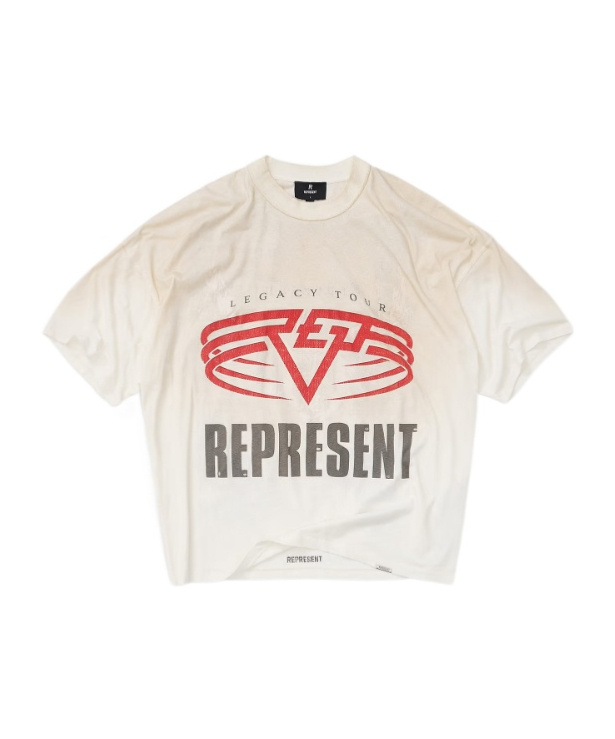 Represent Mens Washed Ecru Legacy Tour Graphic-print Short-sleeves Cotton Blend T-shirt In White
