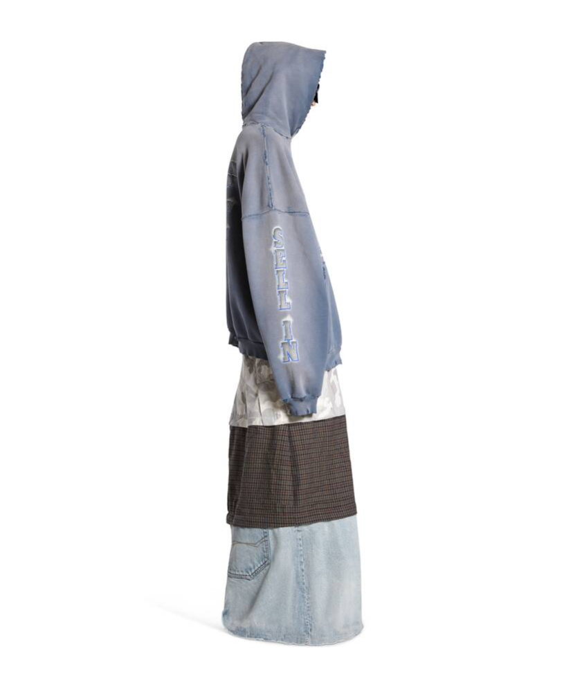 Balenciaga Slogan-print Cotton Hoodie In Blue
