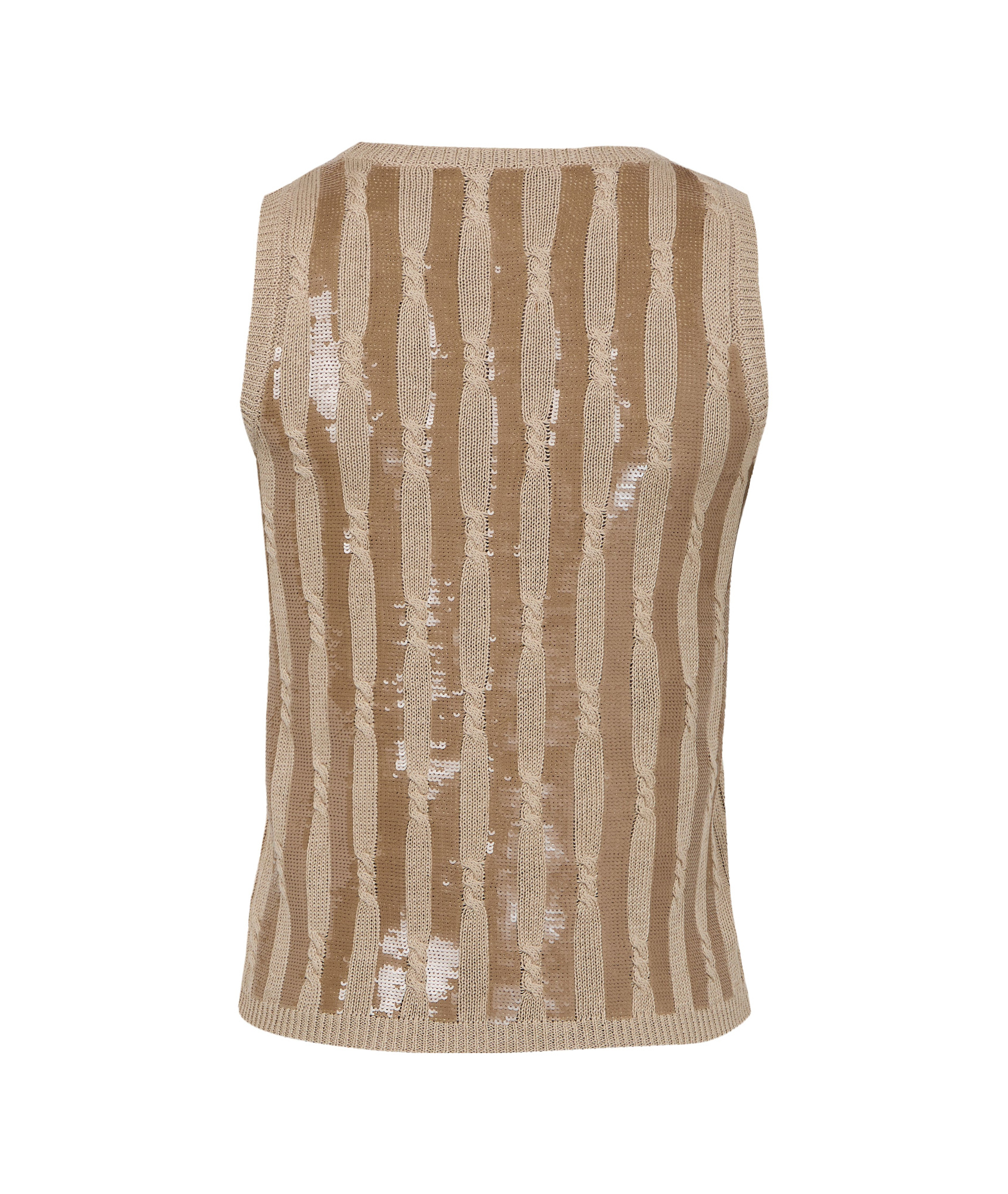 Max Mara Golia Linen Knitted Tank Top With Embroidered Sequin In Nude