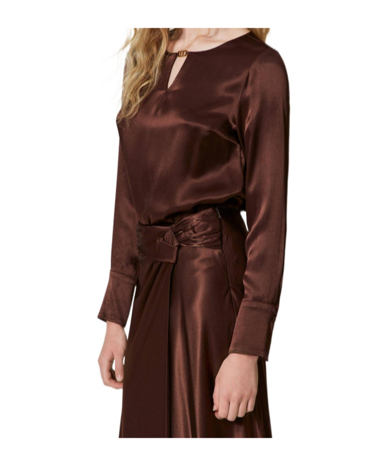 Twinset Appliqué-logo Satin Blouse In Red