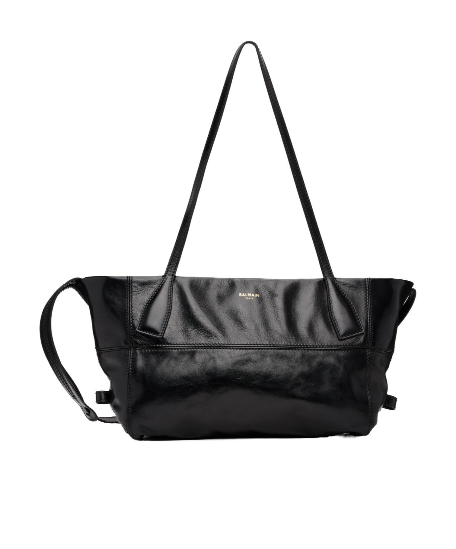 Balmain Small Track Zips Leather Shoulder Bag In Black