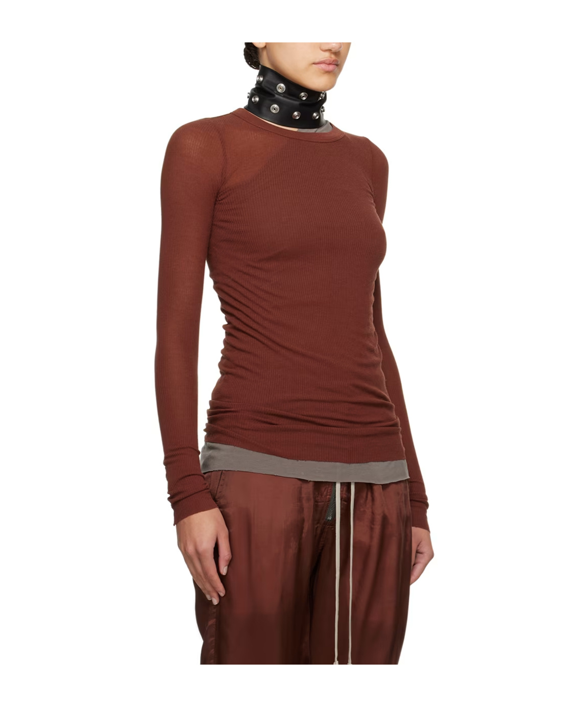 Rick Owens Burgundy Crewneck Long Sleeve T-shirt In Red