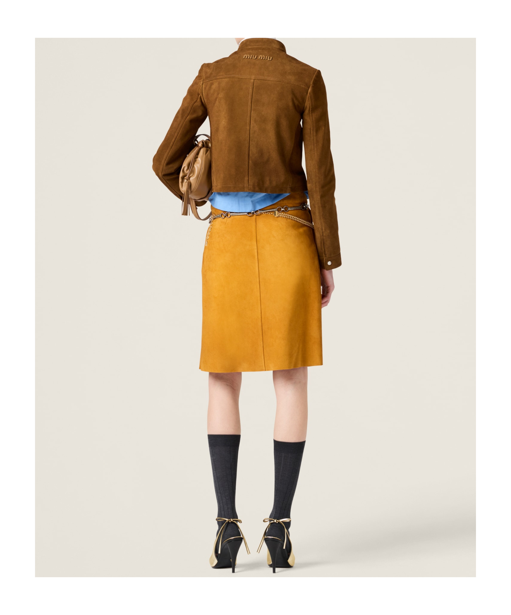 Miu Miu Long Sleeve Zip Up Jacket With Collar In Brown
