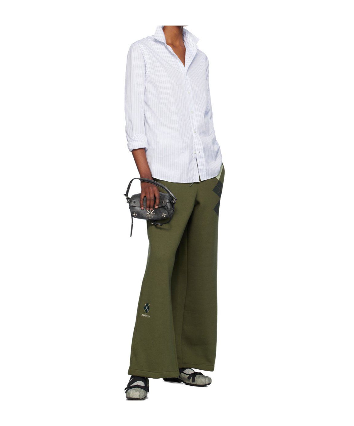 Open Yy Green Argyle Wide Sweatpants In Brown