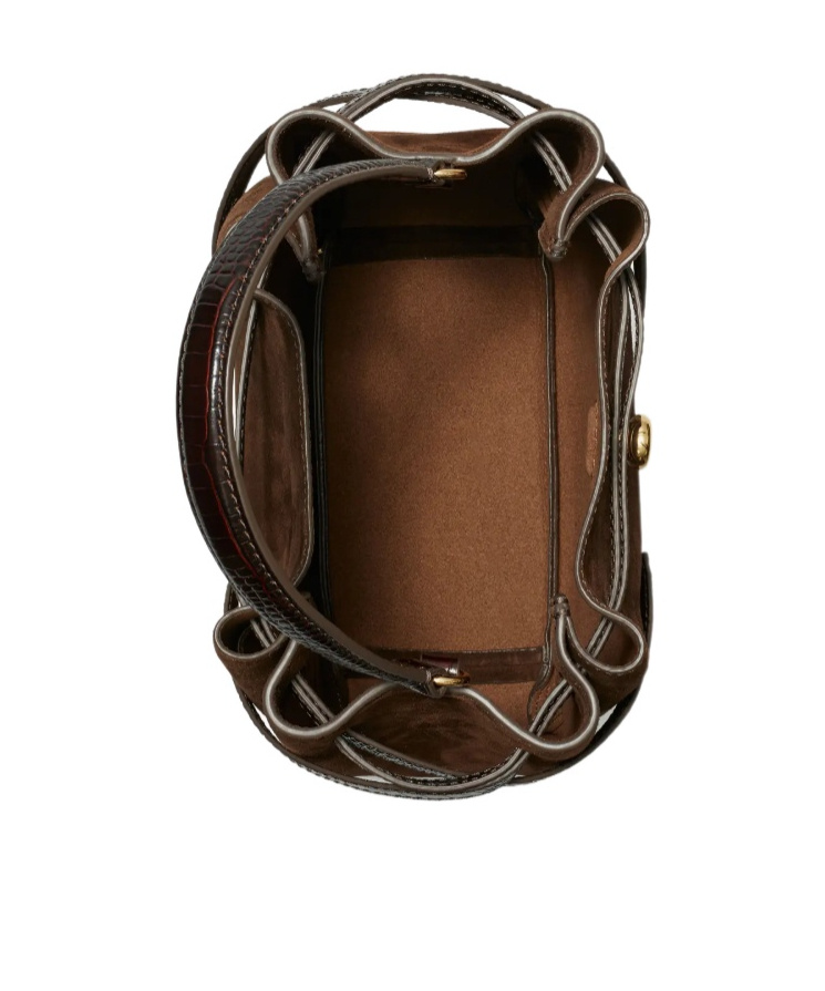 Tory Burch Romy Suede Belted Bucket Bag In Brown