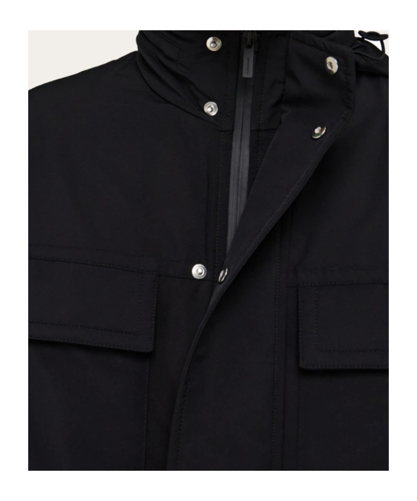 Ferragamo Technical Faille Caban Overcoat In Black