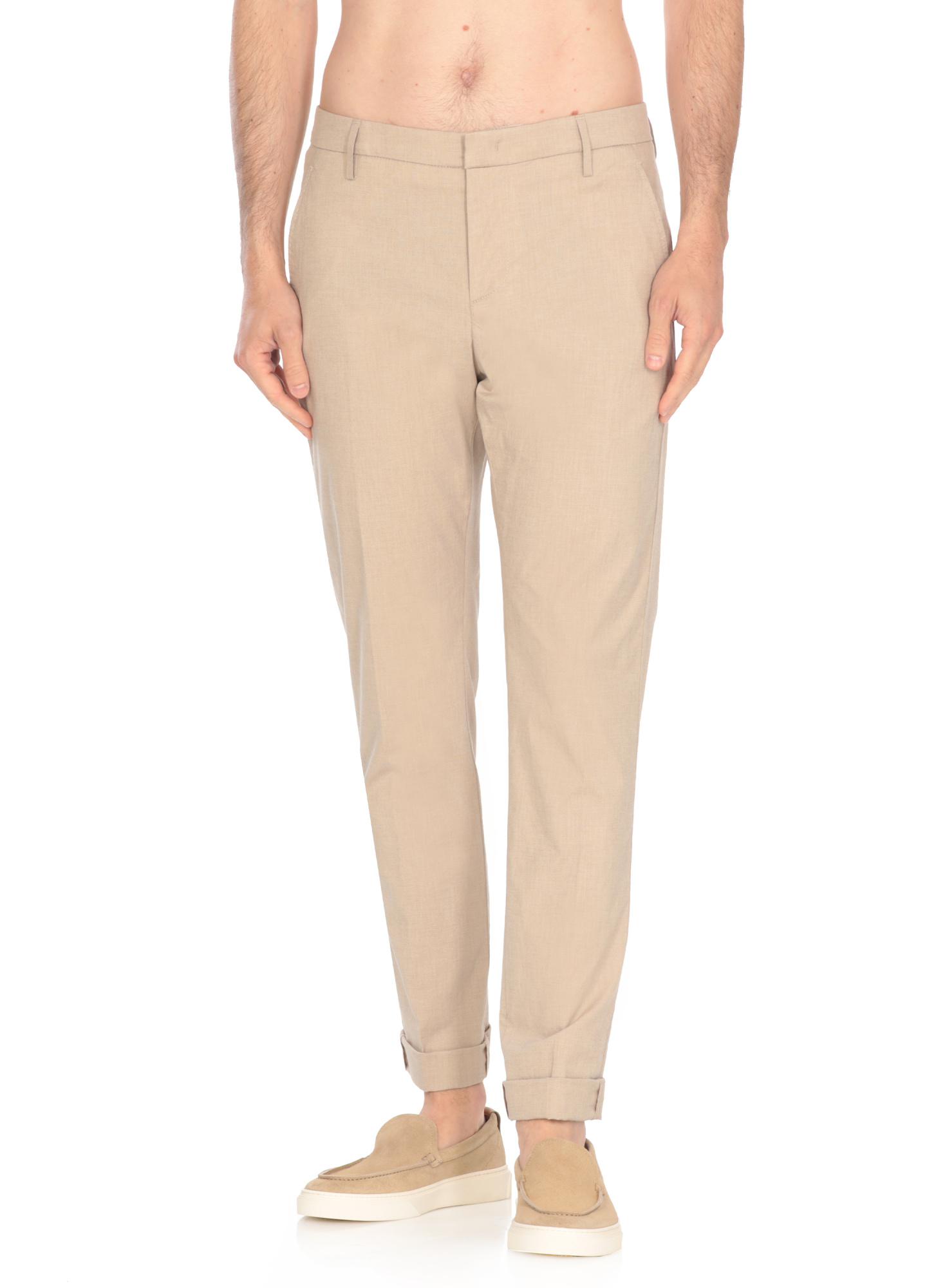 Dondup Cuffed Slim Fit Pants In Neutral