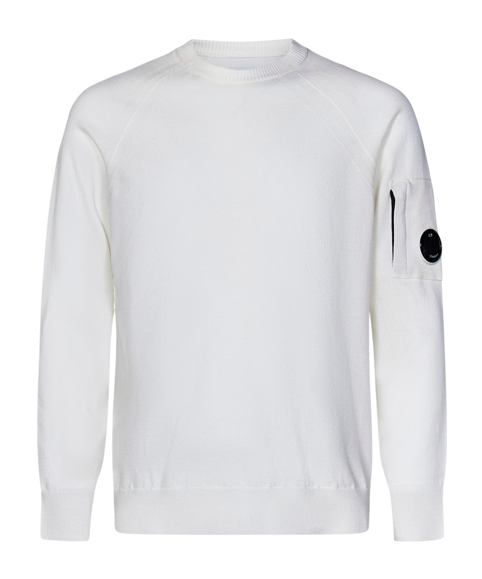 C.p. Company Logo Crew Neck Sweatshirt With Sleeve Zip Pocket In White
