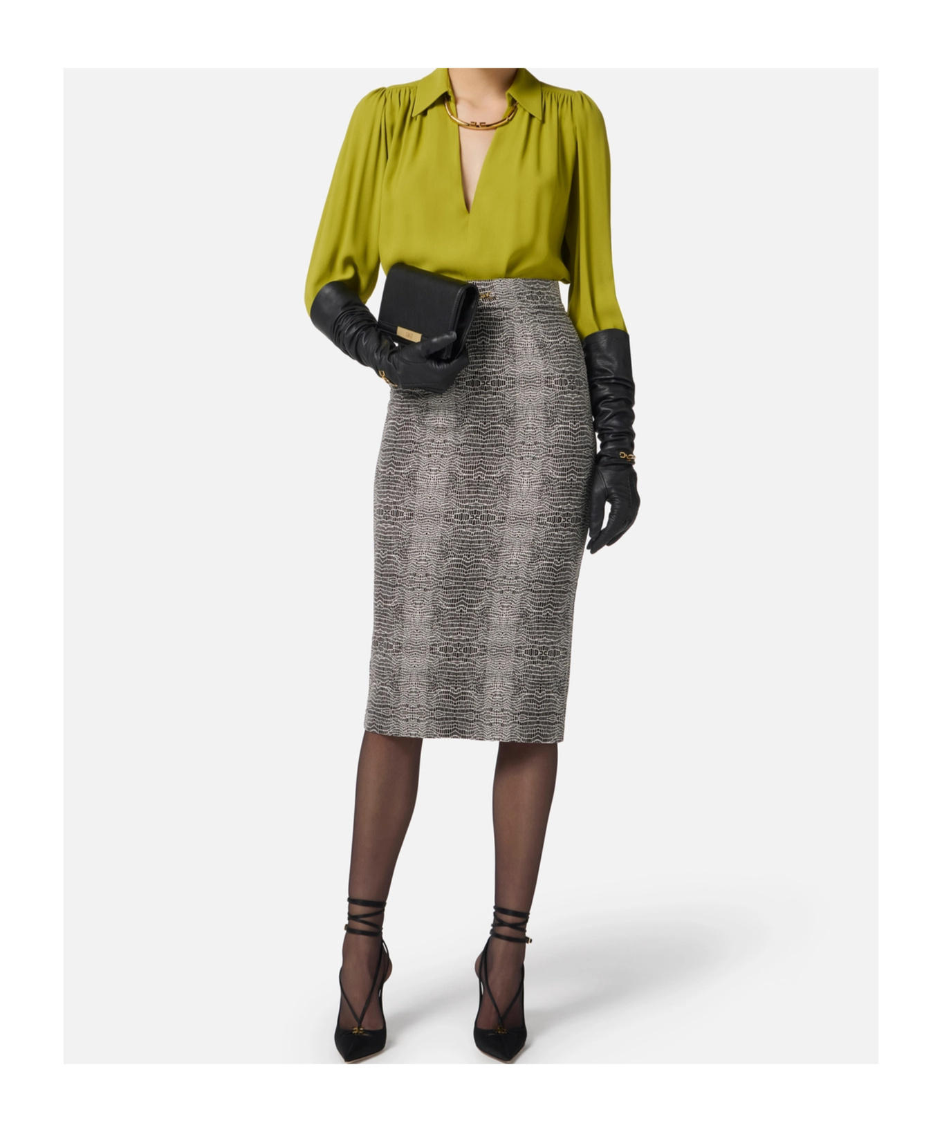 Elisabetta Franchi Blouse In Georgette Fabric With Jewel Detail In Green