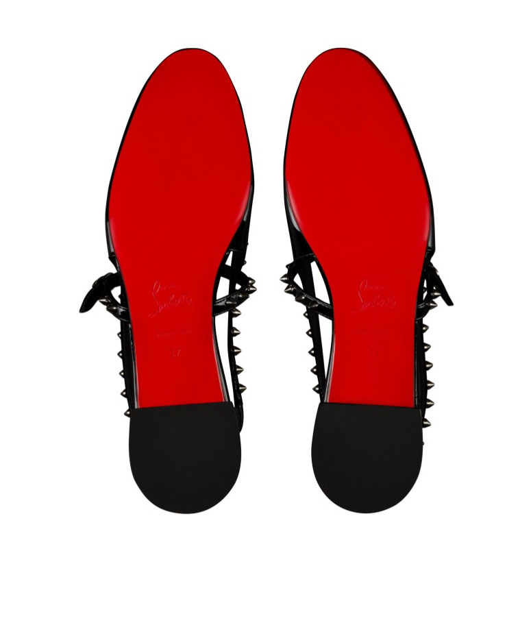 Christian Louboutin Sweet Janispikes Studded Patent-leather Slingback Flats In Black