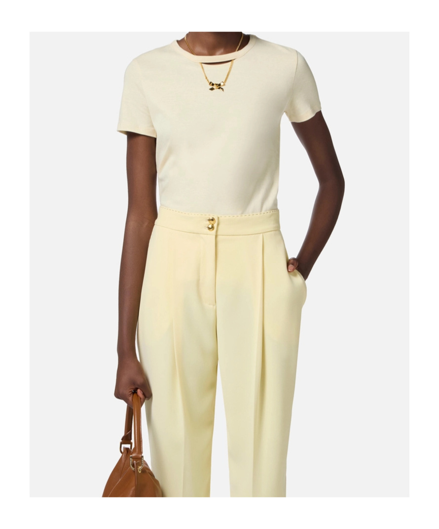 Elisabetta Franchi Jersey T-shirt With Bow Necklace In Lemonade