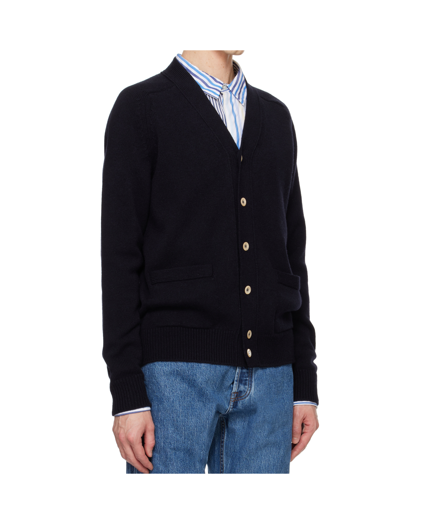 Drake's London Long Sleeve Cardigan In Navy Blue
