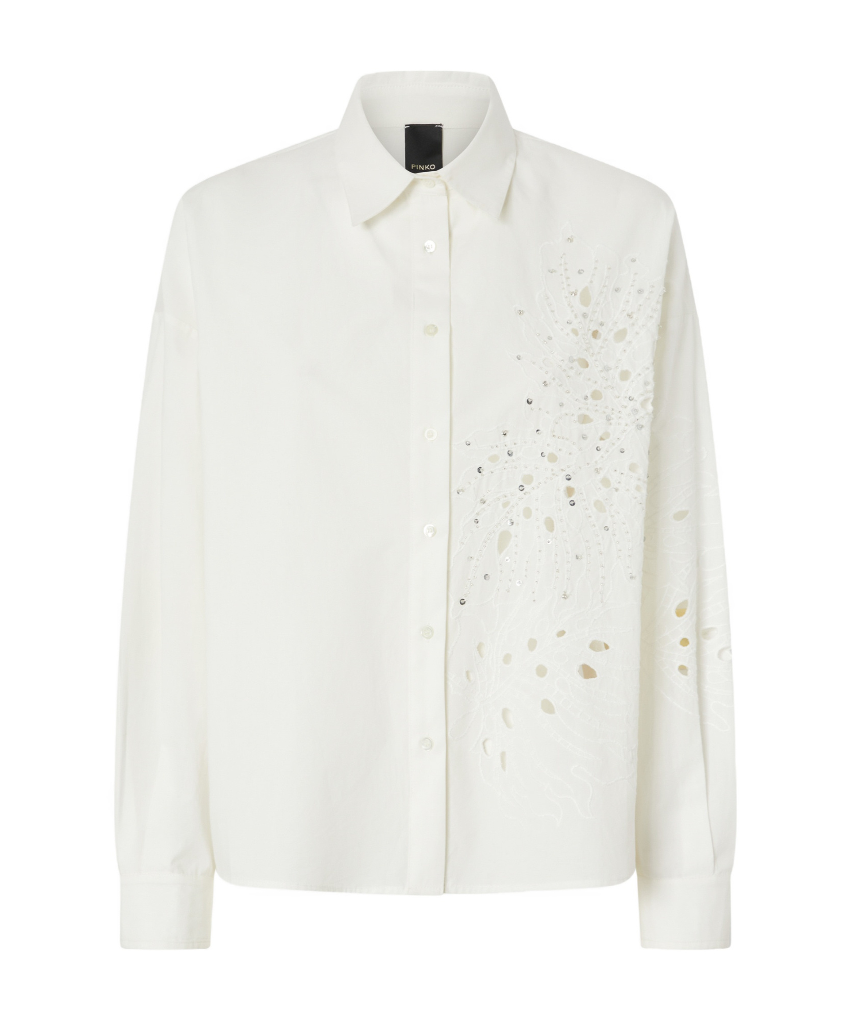 Pinko Chemise Avec Broderie Anglaise Et Cristaux In White
