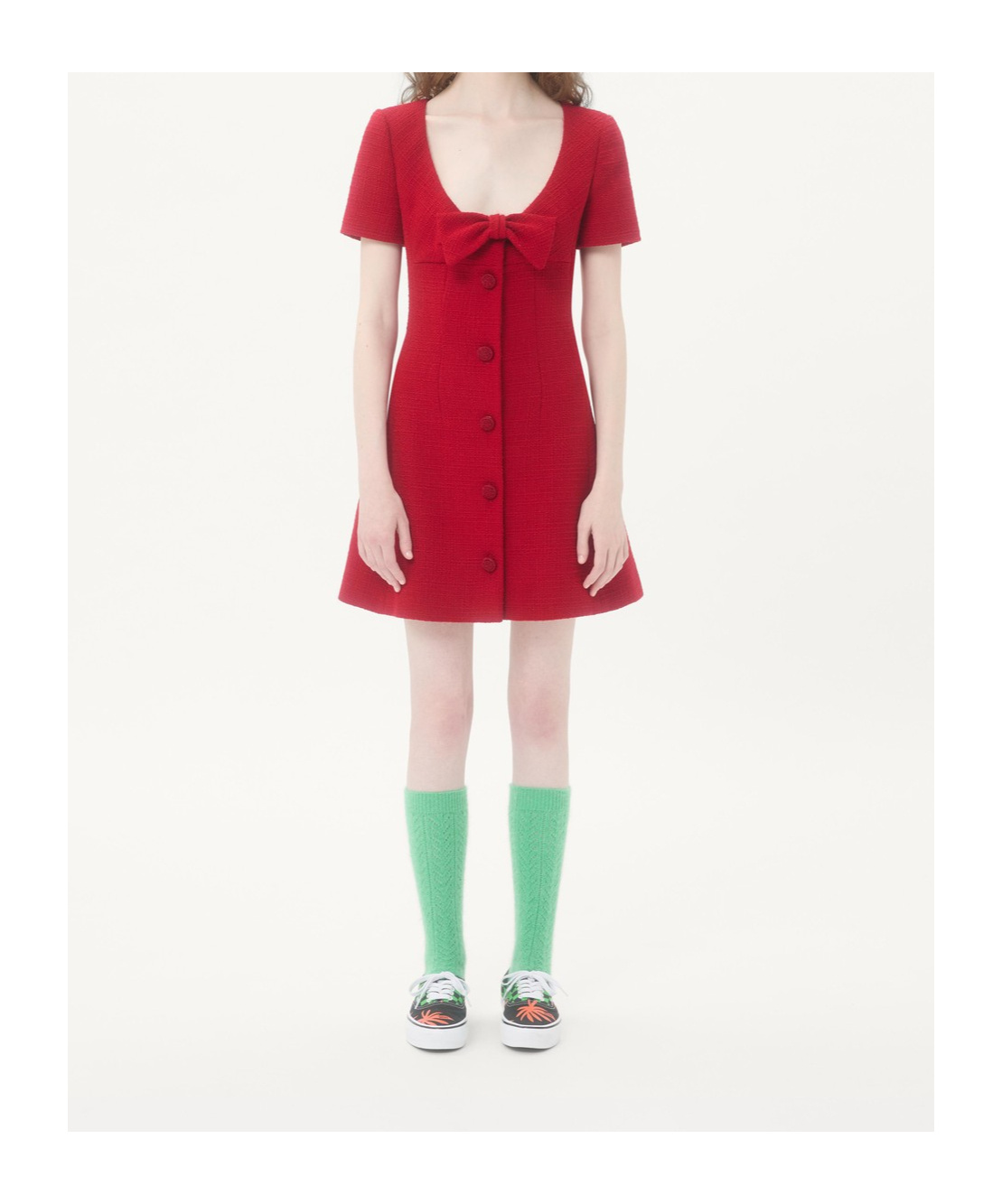 Valentino Bow-detailed Wool-blend Tweed Mini Dress In Red