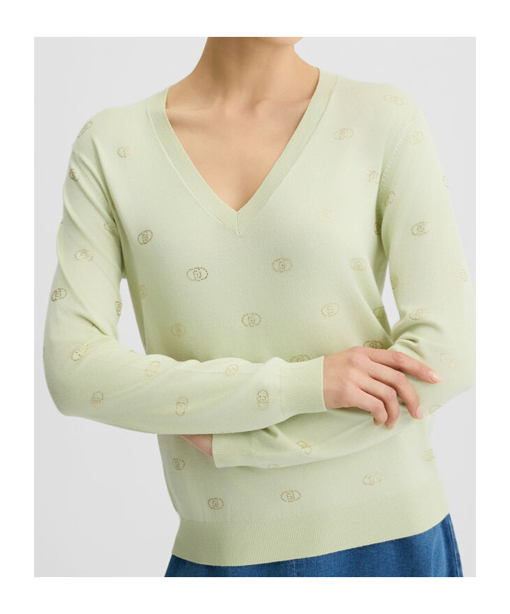 Liu •jo Top With Logo And Gemstones In Green