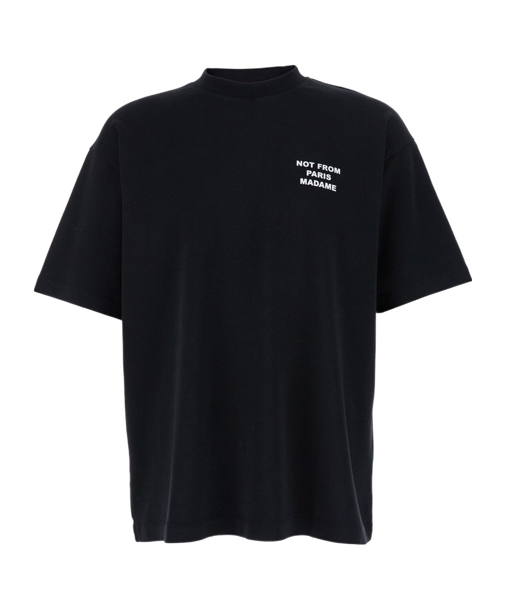 Drôle De Monsieur Black Crewneck T-shirt With Slogan Print On The Front And Back In Black