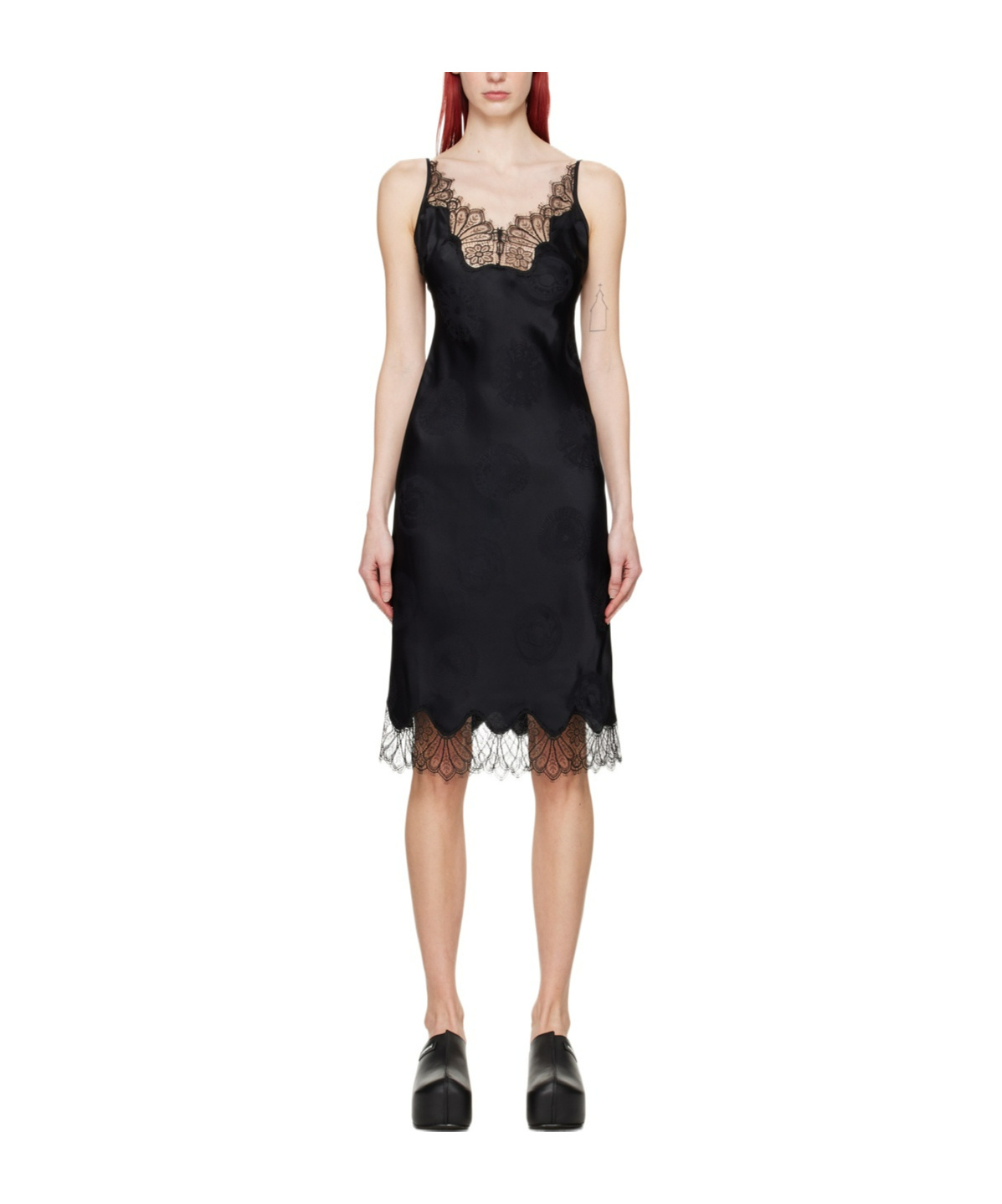 Coperni Denim Asymmetrical Flower Mini Dress In Black