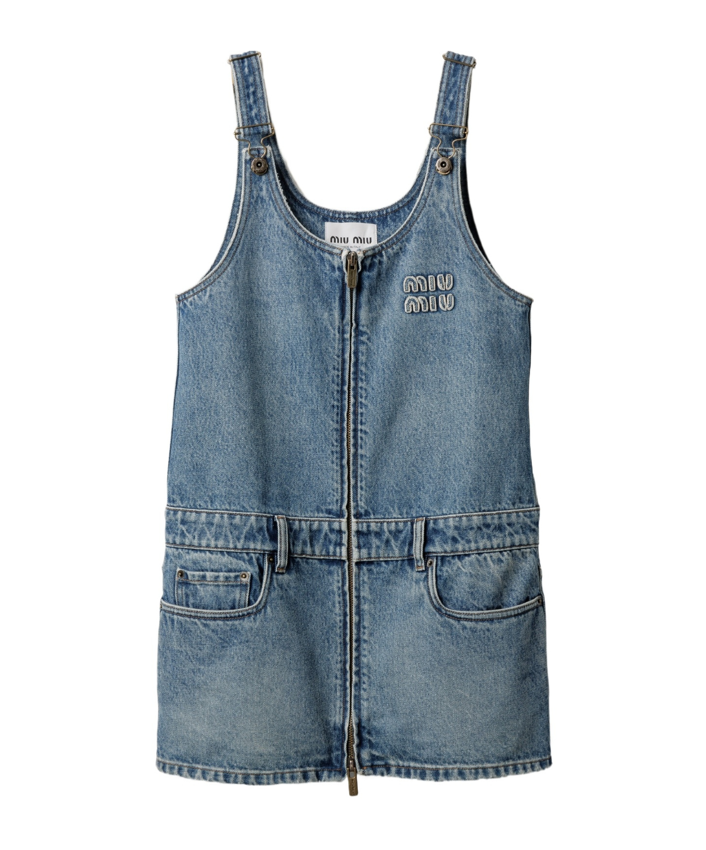 Miu Miu Denim And Poplin Zipper Dress In Blue