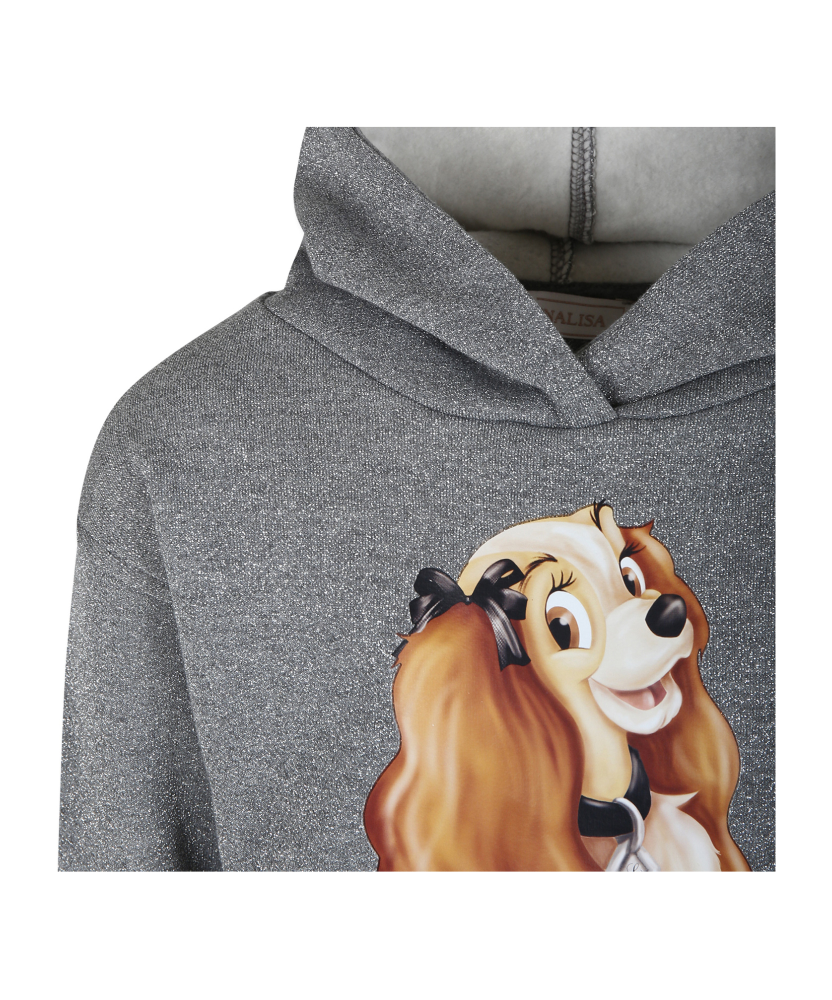 Monnalisa X Disney Lady  The Tramp Lurex Hoodie In Gray