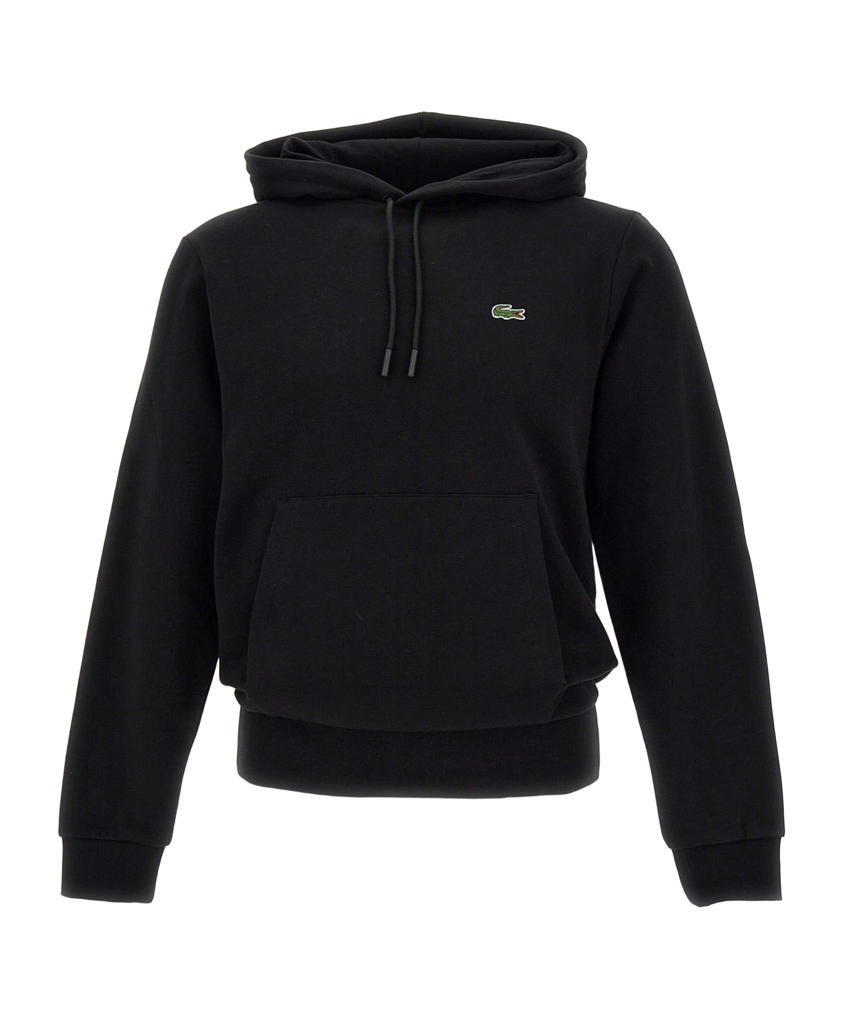 Lacoste Logo-patch Cotton Hoodie In Black