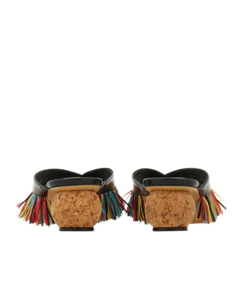 Ferragamo Fringed Thong Sandal In Black