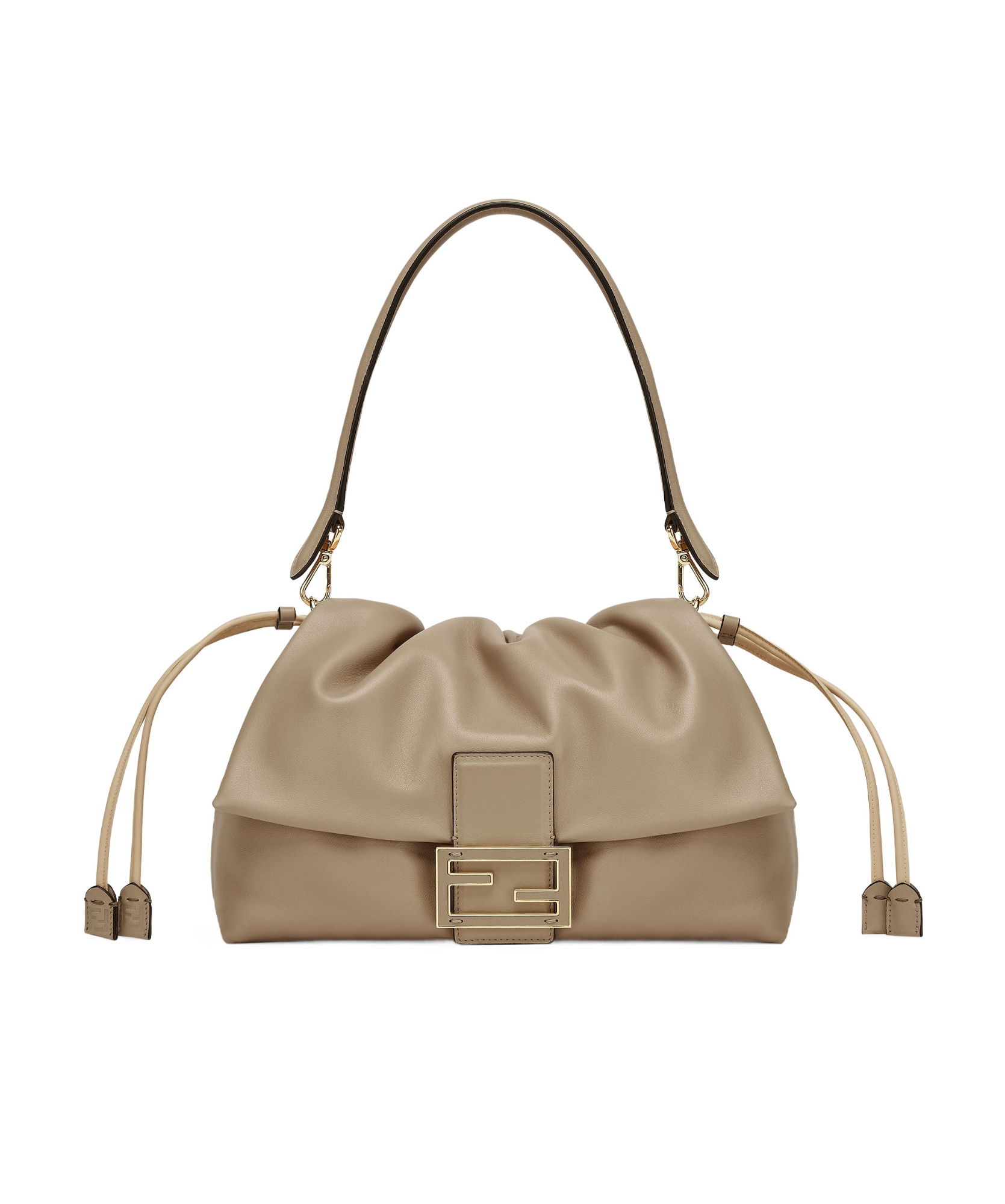 Fendi Large Baguette Shoulder Handle Clasp Flap In Nude