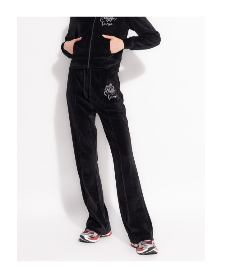 Shop Kenzo ' Star Tiger' Embroidered Velvet Track Pants In Black