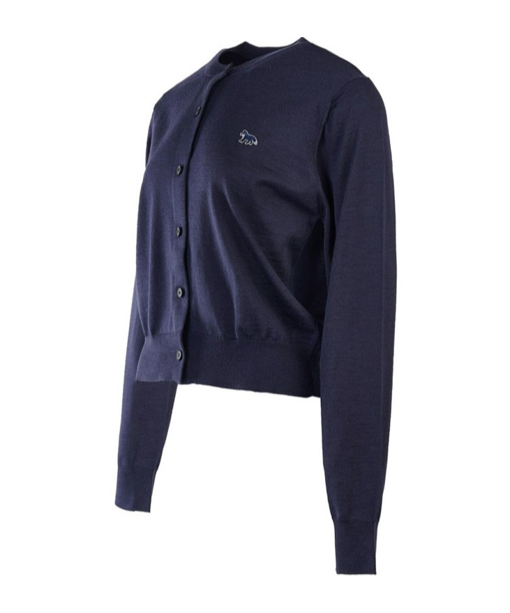 Shop Maison Kitsuné Logo-embroidered Wool Cardigan In Black