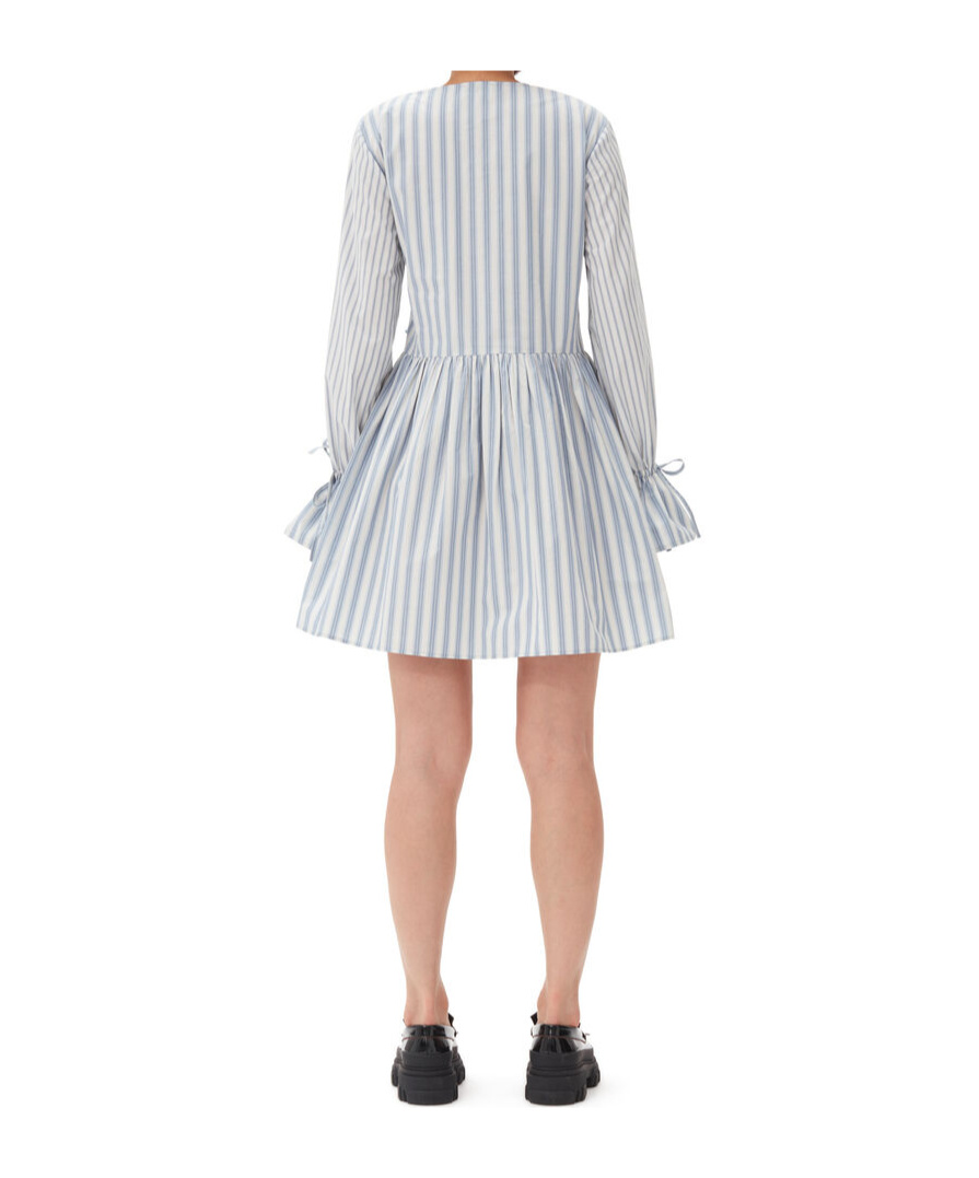 Ganni Stripe-print Cotton Mini Wrap Dress In White