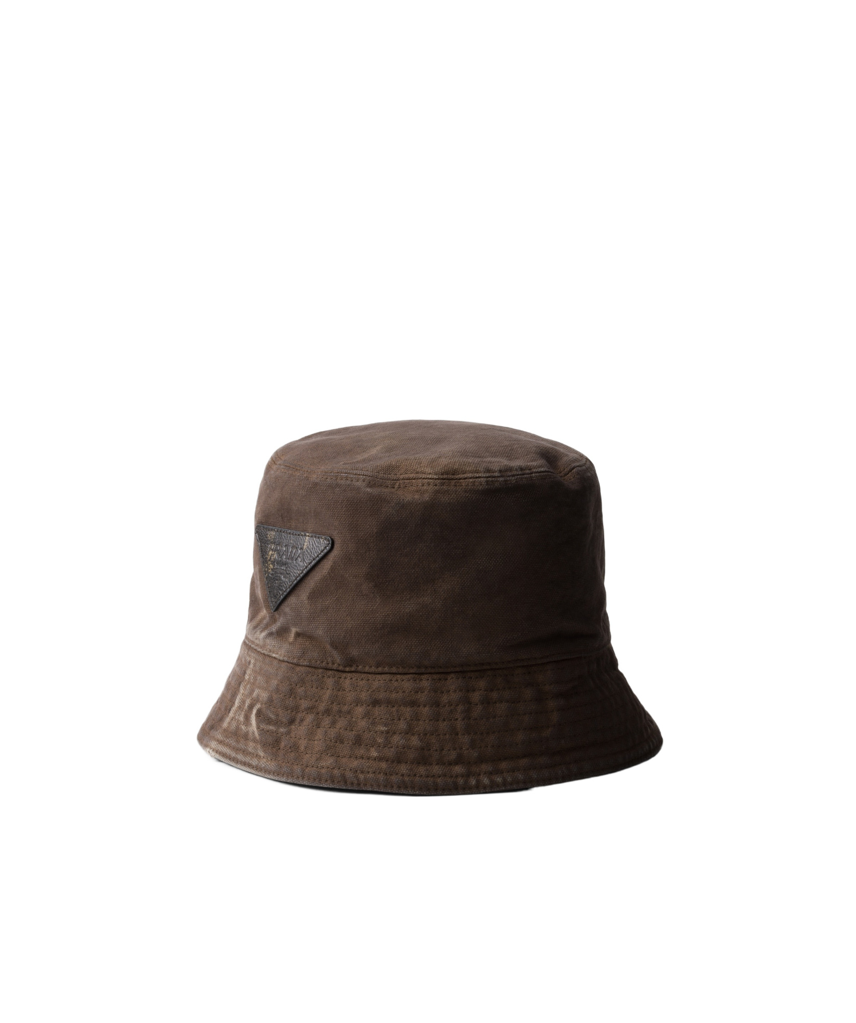 Prada Cotton Triangle Bucket Hat In Brown