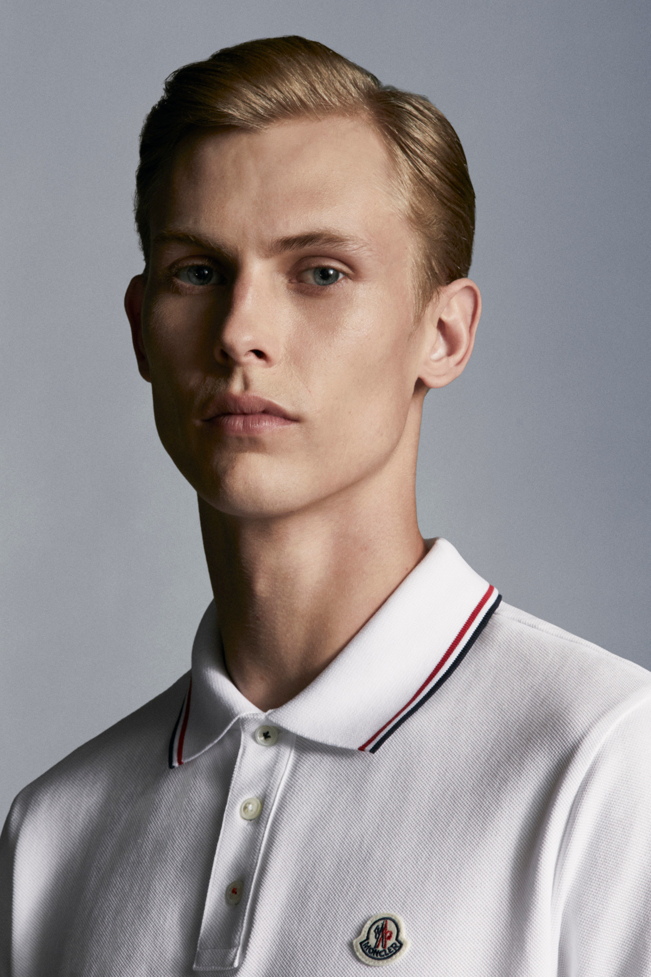 Moncler Classic White Cotton Polo With Signature Tri-color Trim In White