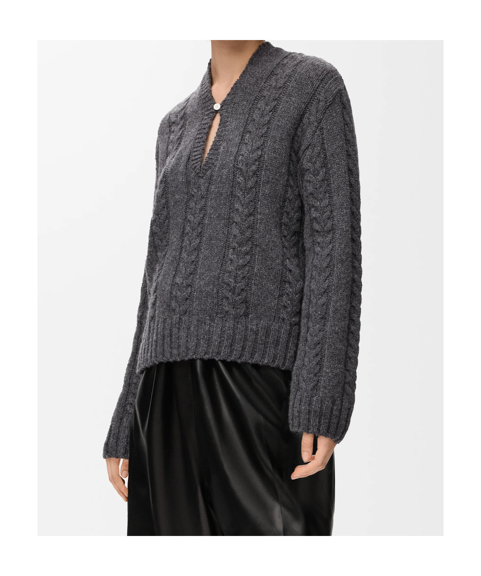 Loewe Womens Grey Keyhole Cable-knit Wool Jumper In Gray