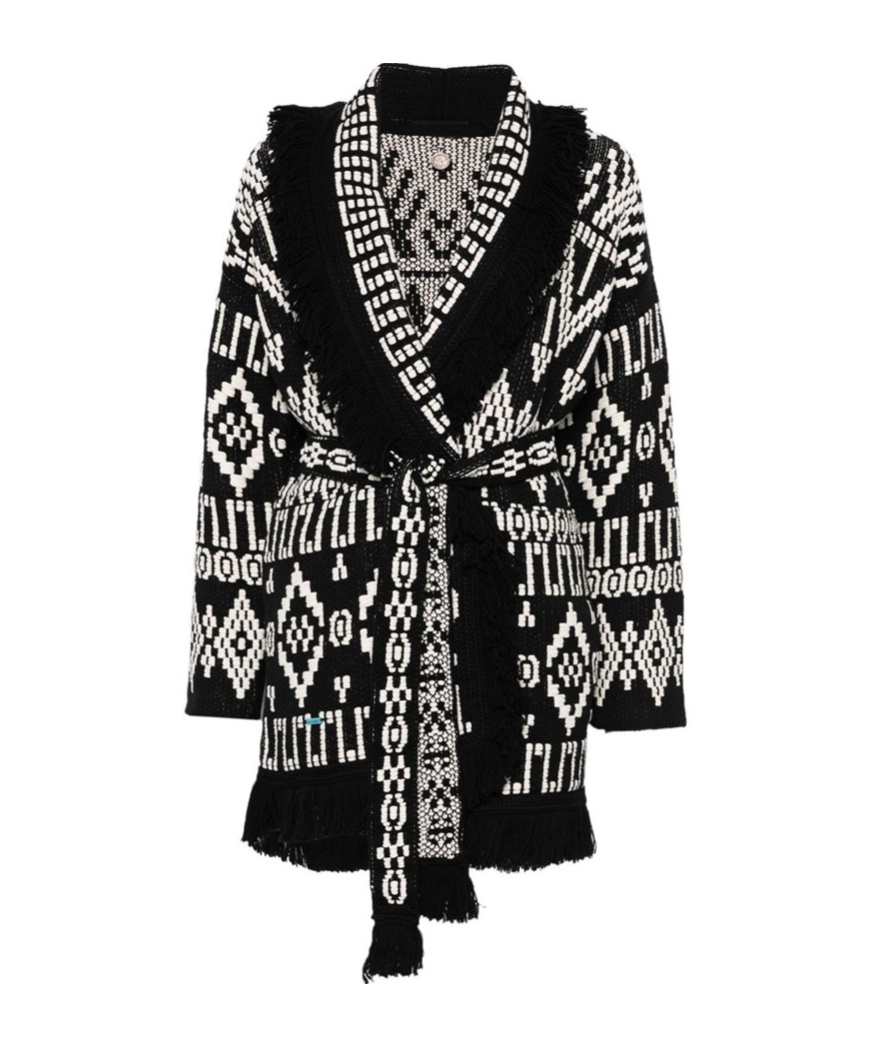 Alanui Geometric Patterned Virgin Wool And Cotton Cardigan In Black