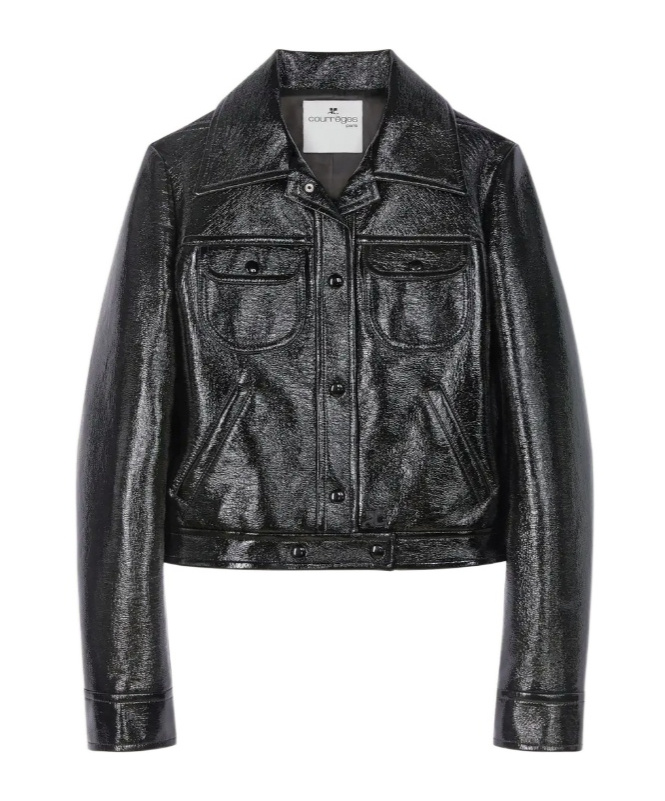 Courrèges Cropped Lambskin Jacket In Black