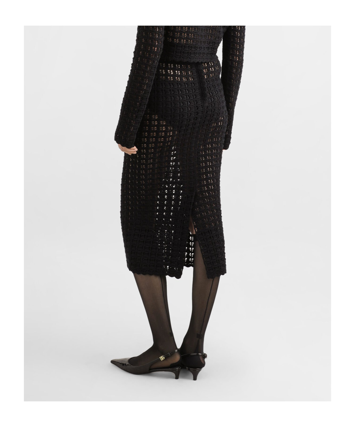 Dolce & Gabbana Central Split-hem Wool Midi Pencil Skirt In Black