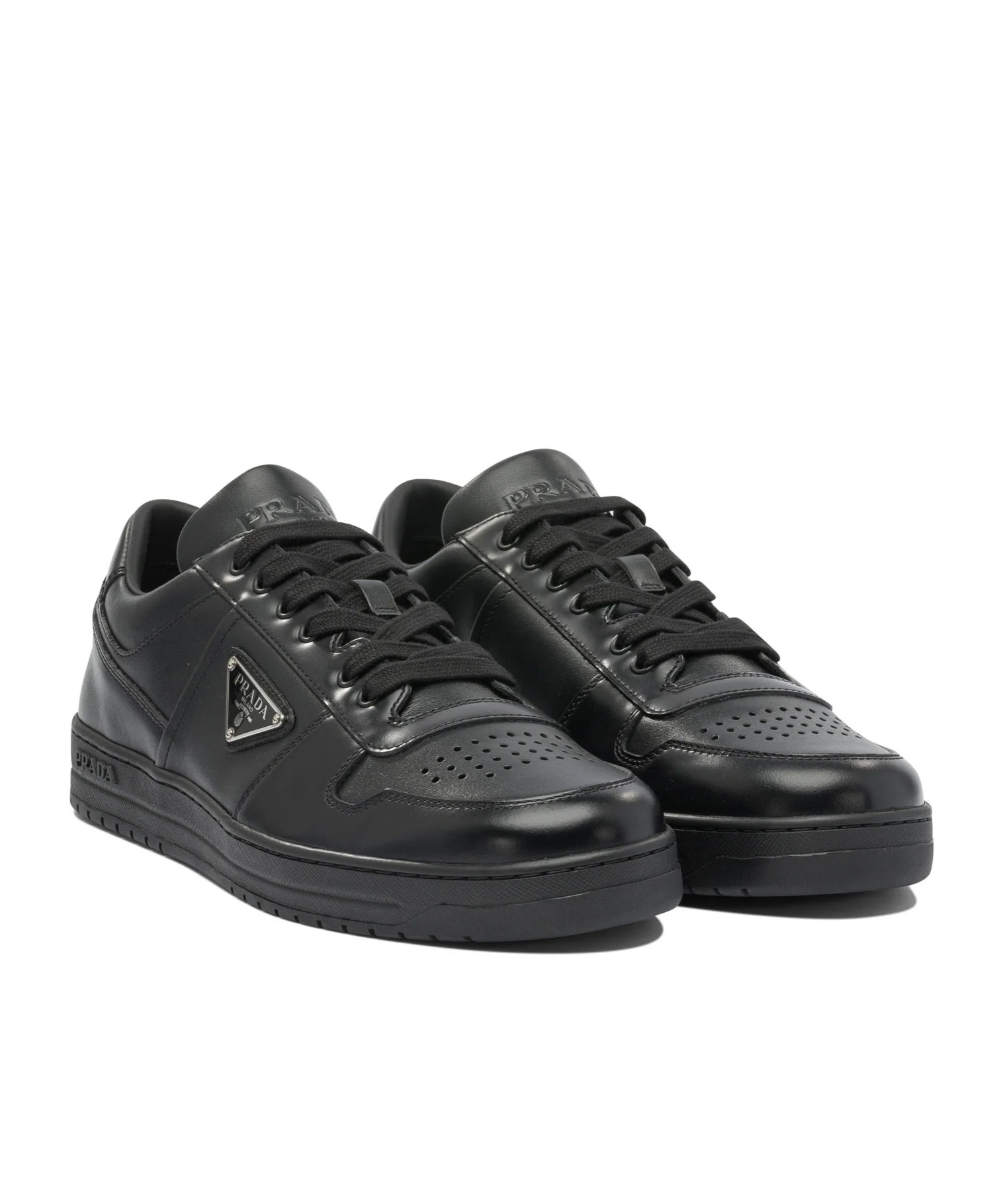 Prada Side Triangular Logo Low-cut Laced Casual Sneakers In Black