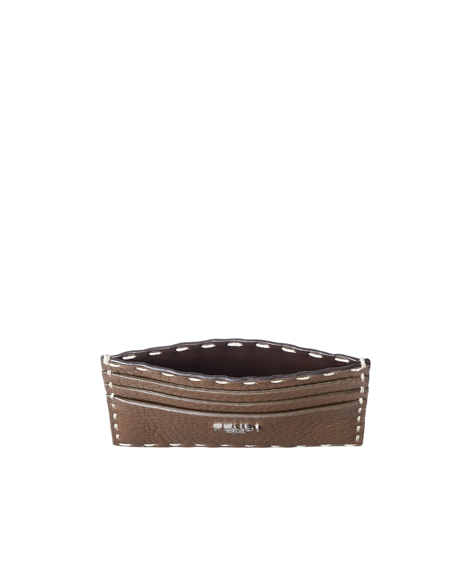 Fendi Brown Selleria Card Holder With 100 Hand-sewn Topstitches In Brown