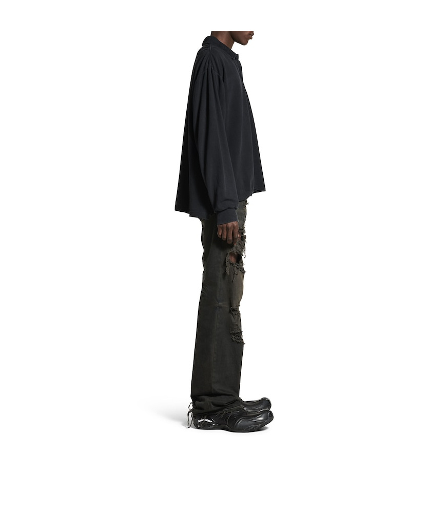 Balenciaga Regular Cotton Polo Shirt With Destroyed Effect In Faded Black