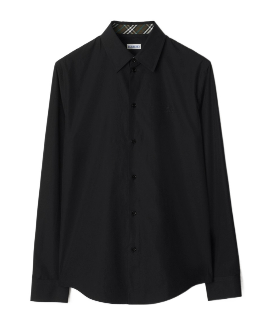 Burberry Tailored Shirt With Curved Hem And Point Collar In Black